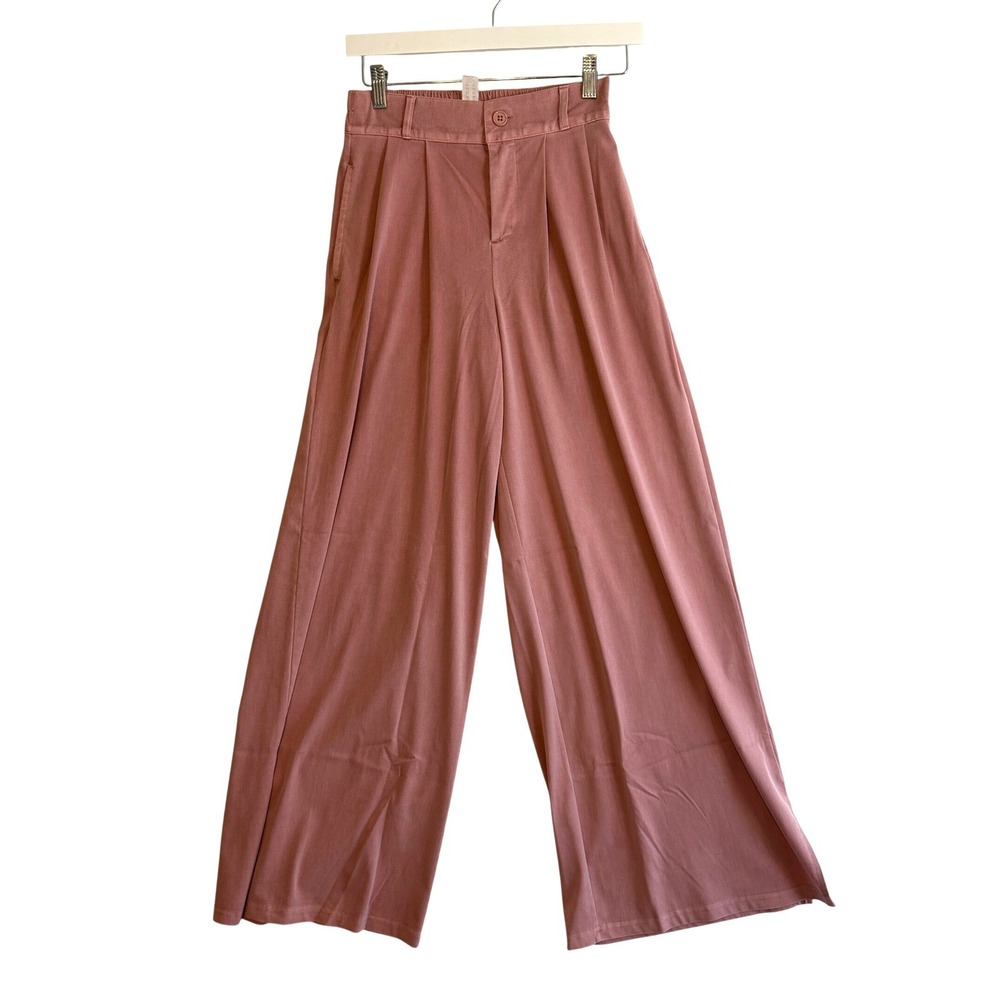 Pants Wide Leg High Waisted XS Dusty Rose‎ Women Flowy Pleated Boho
